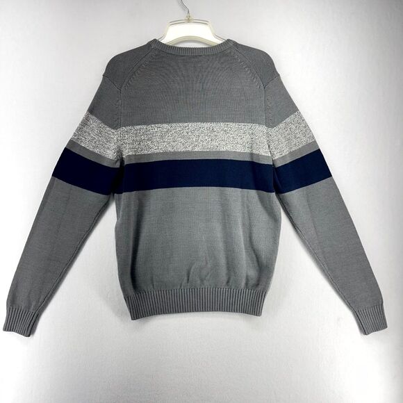 IZOD Woods Cove Chest Stripe Sweater Crew Neck Med Gray Heather Mens Size S NEW - Picture 2 of 10